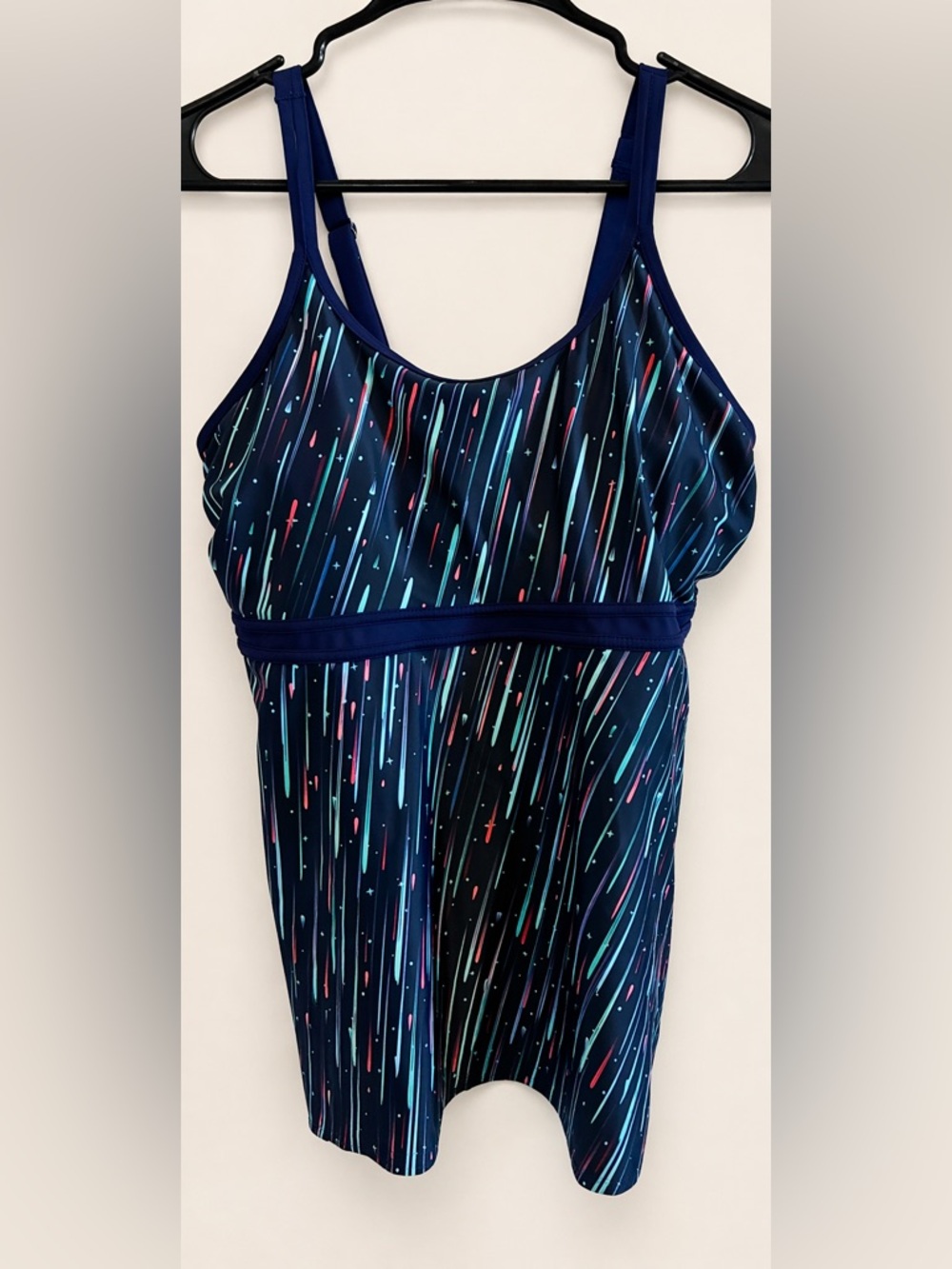 $13 or 2 for $20. Women’s Tankini Top L Blue Abstract Print Adjustable Straps